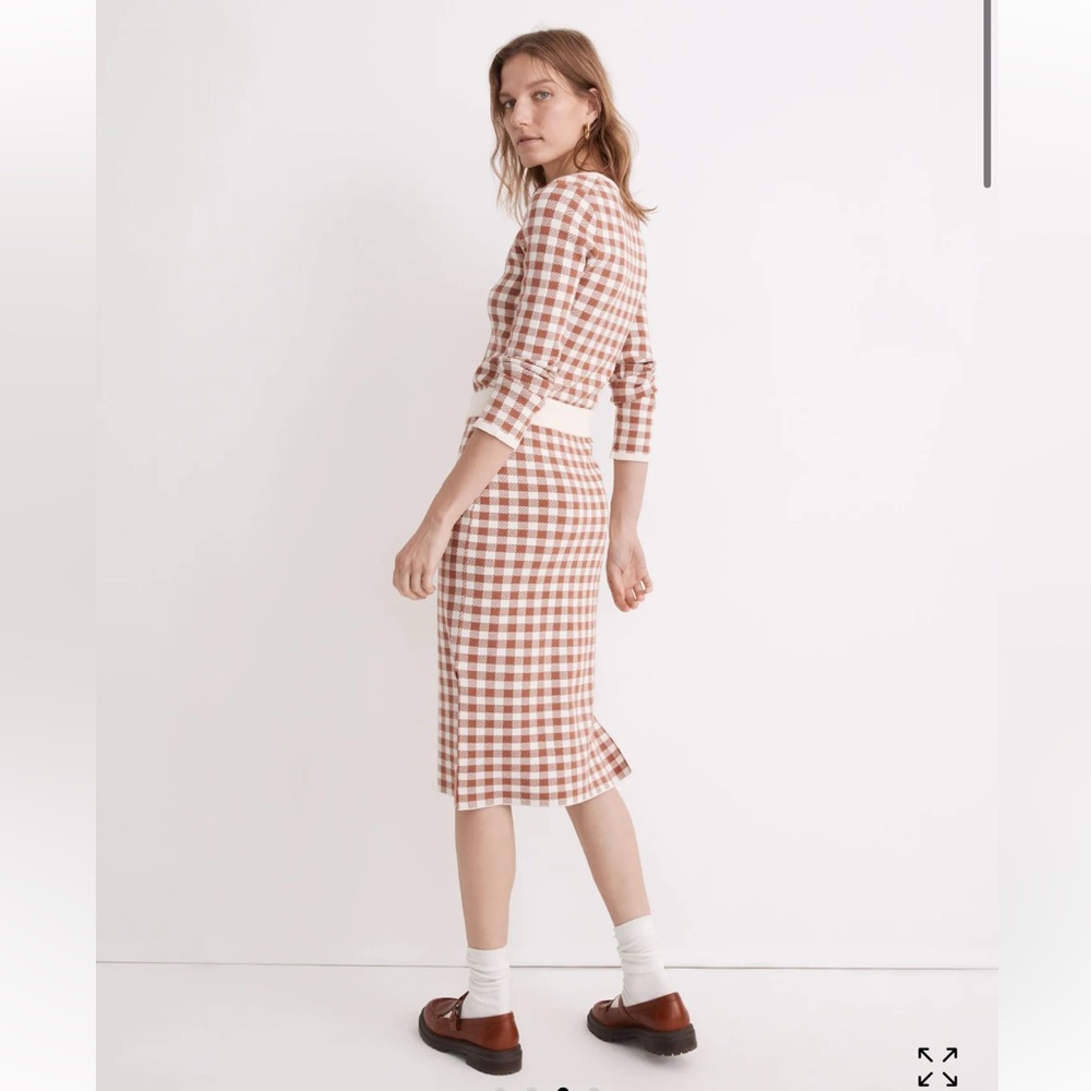 Madewell Gingham Midi Sweater Skirt, XS 🤎🤍